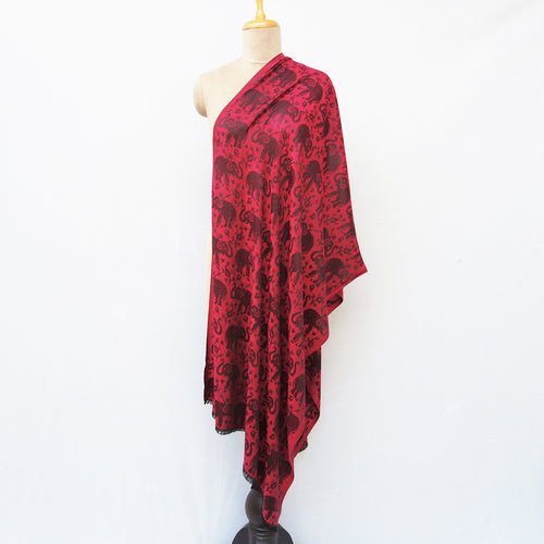 Red Elephant Rectangle Viscose Shawl WS55