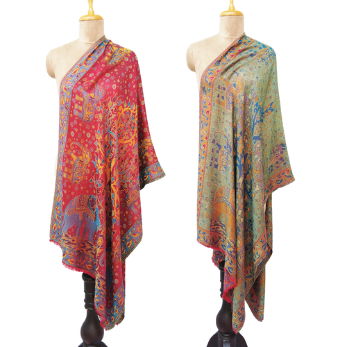 Red Reversible Rectangle Viscose Shawl WS58