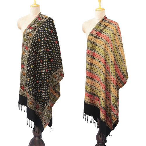 Black Reversible Rectangle Warm Shawl WS6