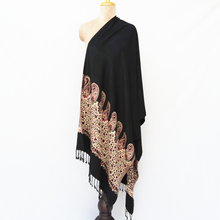 Load image into Gallery viewer, Black Cutwork Rectangle Warm Shawl WS7