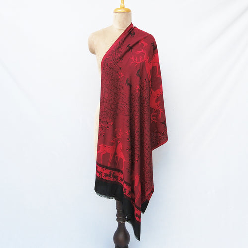 Red Deers Rectangle Viscose Shawl WS8