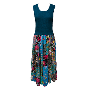 Teal Bodice Cotton Patchwork Sleeveless Dress UK size 14-24 P2