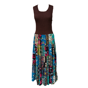 Brown Bodice Cotton Patchwork Sleeveless Dress UK size 14-24 P3