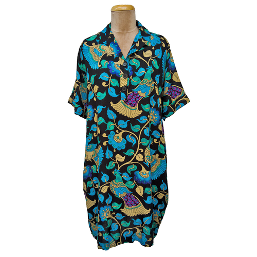 Black Birds Viscose Shirt Dress Size 12-30 SO10