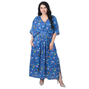 Blue wild Smocked Maxi Dress Size 10-32 PL9