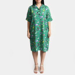 Green Wild Viscose Shirt Dress Size 12-30 SO3