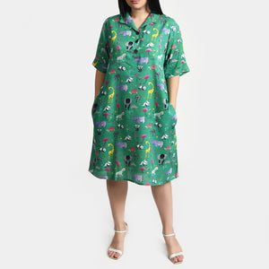 Green Wild Viscose Shirt Dress Size 12-30 SO3