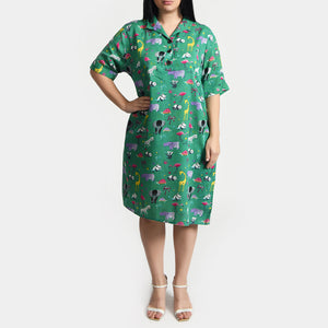 Green Wild Viscose Shirt Dress Size 12-30 SO3