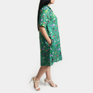 Green Wild Viscose Shirt Dress Size 12-30 SO3