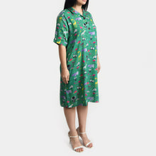 Load image into Gallery viewer, Green Wild Viscose Shirt Dress Size 12-30 SO3