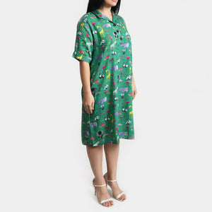 Green Wild Viscose Shirt Dress Size 12-30 SO3