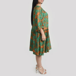 Khaki Green Gathered Dress Size 12-30 F5