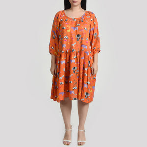 Orange Wild Gathered Dress Size 12-30 F6