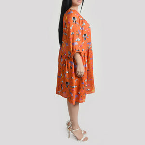 Orange Wild Gathered Dress Size 12-30 F6