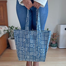 Load image into Gallery viewer, Indigo Quilted Tote Bag