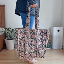 Load image into Gallery viewer, Hand Printed Quilted Tote Bag