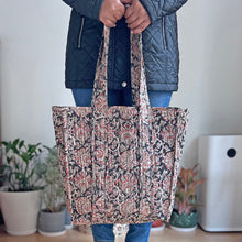 Load image into Gallery viewer, Hand Printed Quilted Tote Bag