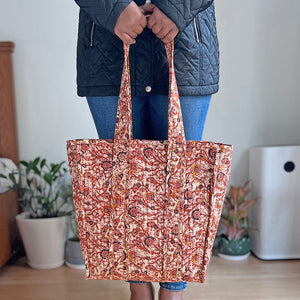 Hand Printed Quilted Tote Bag