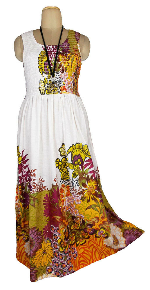 100% cotton sleeveless long dress with magic stretchable chest UK size 14-18
