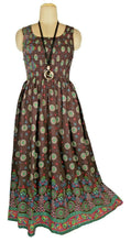 Load image into Gallery viewer, Brown 100% cotton sleeveless long dress with magic stretchable chest UK size 10-14