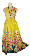 Load image into Gallery viewer, Mustard yellow 100% cotton sleeveless long dress with magic stretchable chest UK size 10-14