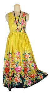 Mustard yellow 100% cotton sleeveless long dress with magic stretchable chest UK size 10-14