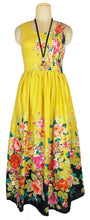 Load image into Gallery viewer, Mustard yellow 100% cotton sleeveless long dress with magic stretchable chest UK size 10-14