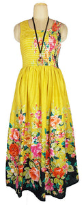 Mustard yellow 100% cotton sleeveless long dress with magic stretchable chest UK size 10-14