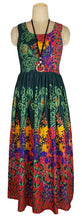 Load image into Gallery viewer, GREEN 100% cotton sleeveless long dress with magic stretchable chest UK size 10-14