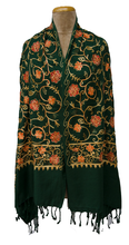 Load image into Gallery viewer, Dark Green Embroidered Shawl S64