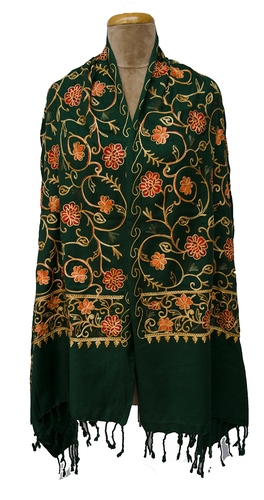 Dark Green Embroidered Shawl S64