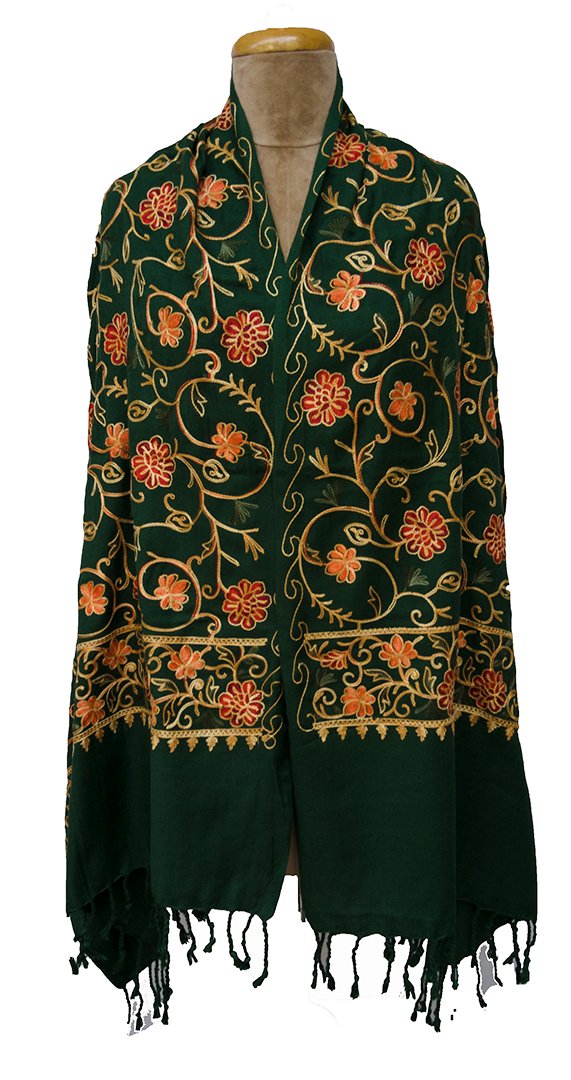 Dark Green Embroidered Shawl S64